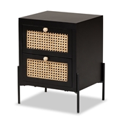 Baxton Studio Rimba Mid-Century Modern Natural Rattan and Black Finished Wood 2-Drawer End Table